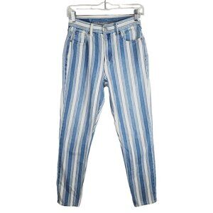 American Eagle 00 Mom Jeans High Rise Blue White Striped Denim Preppy Coastal‎